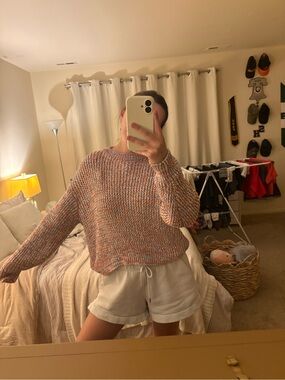 H&M Multicolor Crewneck Sweater in Peach, Blue & Cream